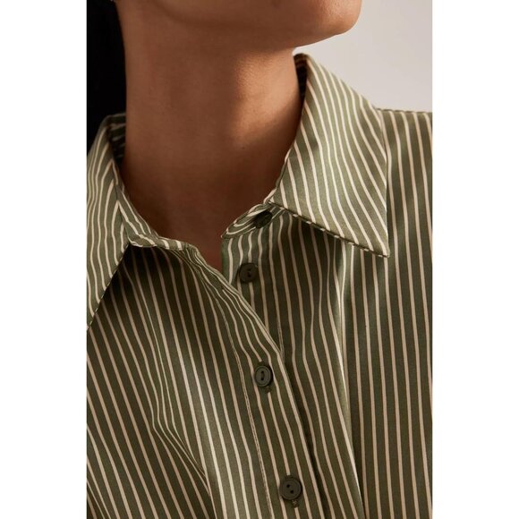 Women’s Cotton Pleated Maxi Dress Short Sleeve Button Collar Casual - Picture 5 of 6